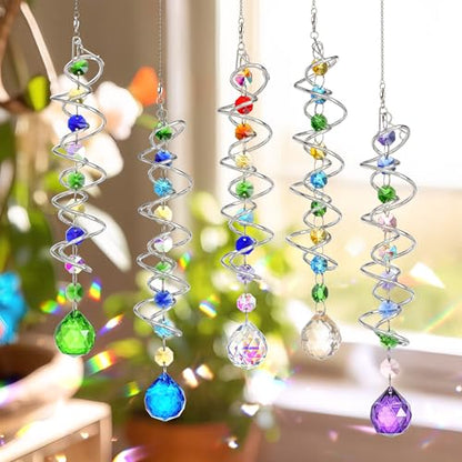 5 Pack Crystal Suncatcher Gazing Ball Spiral Wind Spinner Garden Decor - color: 5 Pack