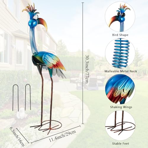 DREAMSOUL Metal Bird Garden Statues 30" Funny Patio Lawn Decor - color: Blue