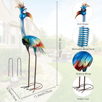 DREAMSOUL Metal Bird Garden Statues 30" Funny Patio Lawn Decor - color: Blue