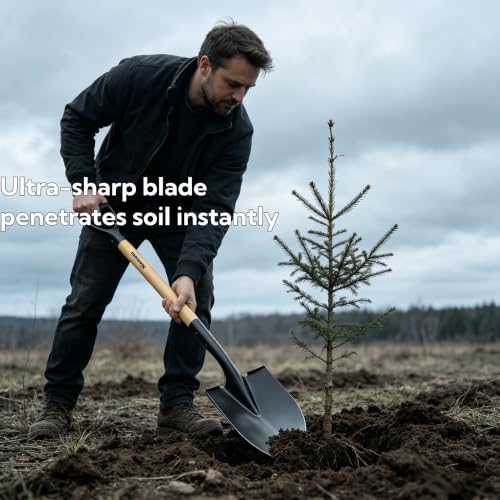 Heavy Duty Round Point Garden Shovel for Digging, 41 Inch D-Shaped Handle