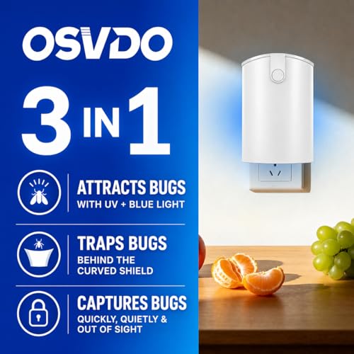 OSVDO Blue UV Light Flying Insect Trap, Plug-in Bug Catcher with 4 Refills - size: 1 Device & 4 Refills