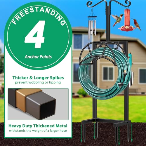 TomCare Garden Hose Holder, 4 Spikes Hose Stand for 160FT Outdoor Hose - color: All Black