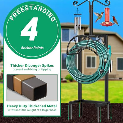 TomCare Garden Hose Holder, 4 Spikes Hose Stand for 160FT Outdoor Hose - color: All Black