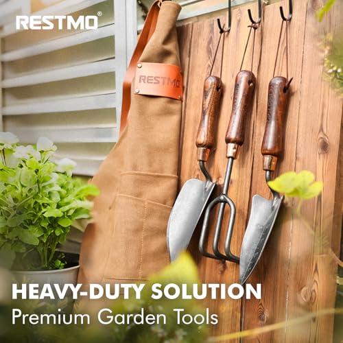 RESTMO Gardening Tools Set, 3-in-1, Carbon Steel, Wooden Handle, Brown - size: Gardening Tool Set