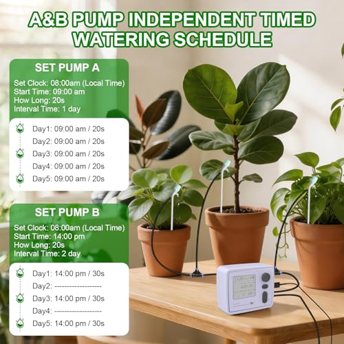 BZONE Dual Channel Automatic Watering System, Timer Drip Irrigation Kit - color: Black