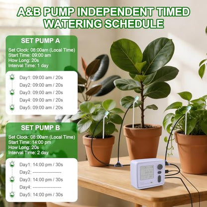 BZONE Dual Channel Automatic Watering System, Timer Drip Irrigation Kit - color: Black