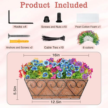 Halatool Railing Planter Box with Artificial Flowers, All Season Home Decor