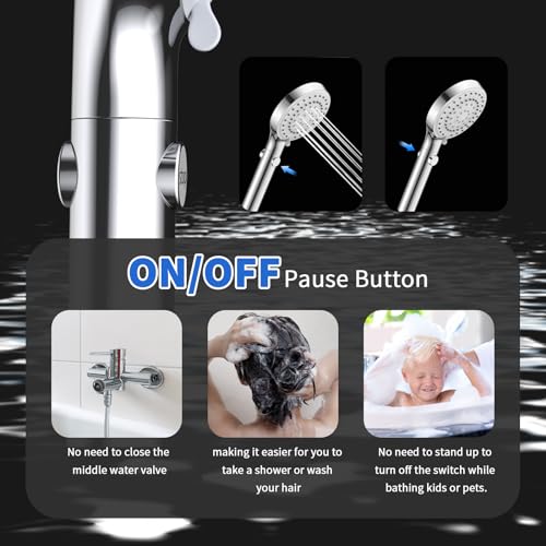 FASDUNT Shower Head with Handheld, High Pressure Showerhead with Long Hose - color: Premium Chrome, style: 6 Spray-Settings
