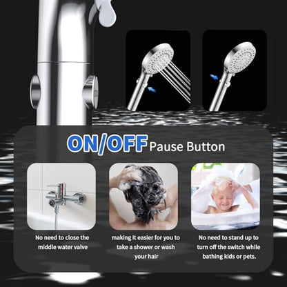 FASDUNT Shower Head with Handheld, High Pressure Showerhead with Long Hose - color: Premium Chrome, style: 6 Spray-Settings