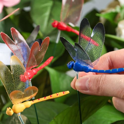 VGOODALL 24 PCS Dragonfly Garden Stakes, Plastic Garden Decorations - style: Luminous Dragonflies