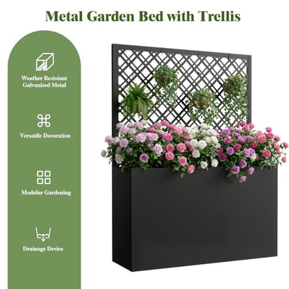 Metal Planter Box with Trellis Set of 2, 47" Raised Garden Bed - size: 2 PCS 35" Lx11.8" Wx47" H - Diamond