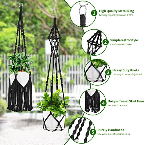 SFENNGPET Macrame Plant Hangers, 6Pack Hanging Planters for Indoor Plants - color: Black