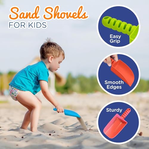 4E's Novelty Sand Shovel for Kids Bulk, 12 Pack Heavy Duty Plastic Beach Shovels - for Planting, Toddler Digging & Garden Tool, Sandbox Toys, End of Year Student Gifts from Teacher