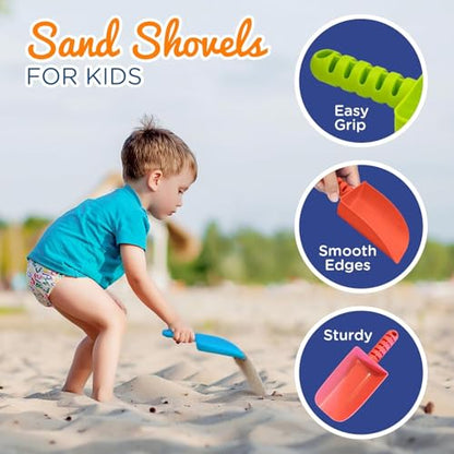 4E's Novelty Sand Shovel for Kids Bulk, 12 Pack Heavy Duty Plastic Beach Shovels - for Planting, Toddler Digging & Garden Tool, Sandbox Toys, End of Year Student Gifts from Teacher