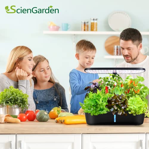 Hydroponics Growing System Kit 12 Pods Indoor Herb Garden with Grow Light - color: Black