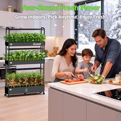 Growell 90 Pods Large Hydroponics Growing System Kit, Indoor Herb Garden - color: Black, size: 36" - 3 Tier (90 Pods)
