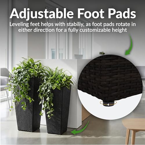 Sunnydaze 20" Square Tall Wicker Outdoor Planter, Black, 2pk - color: Black, size: 20 in