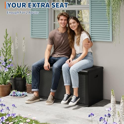 IDEALHOUSE 150 Gal Waterproof Blow Molded Resin Deck Box, Black - color: Black, size: 150 Gallon