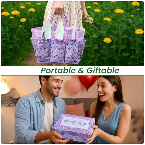 FamilyKit Gardening Tools Set,10 PC Purple Floral Garden Tool Set