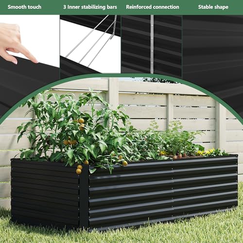 FOOWIN 6x3x3ft Raised Garden Bed Outdoor, Galvanized Steel Garden Beds - color: Black, size: 6x3x3 FT-2PC