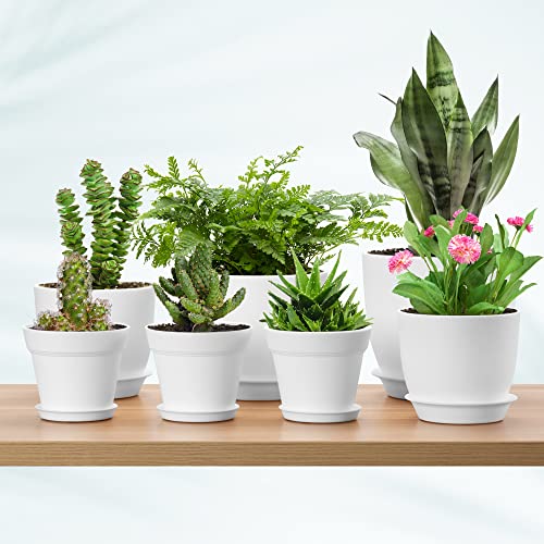 7 Pack Mix Size Plastic Plant Pots, 6.2/5.4/4.8/4.5/4 inch Indoor Planters - color: White, size: MIX-7Pack