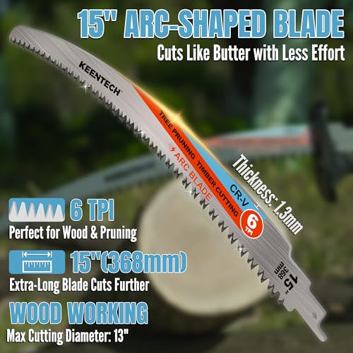 KEENTECH 15" Arc-Shaped Reciprocating Saw Blades, Fast Wood & Tree Pruning - size: 15"