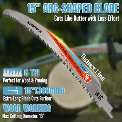 KEENTECH 15" Arc-Shaped Reciprocating Saw Blades, Fast Wood & Tree Pruning - size: 15"