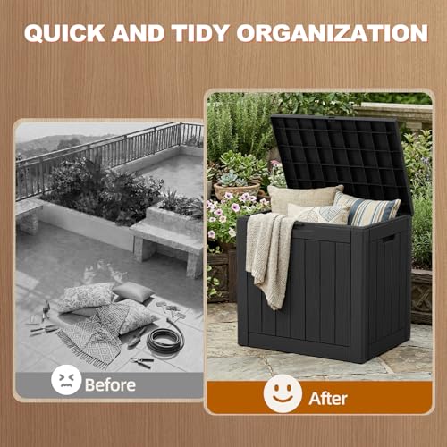 EFU Outdoor Storage Box Waterproof, 32 Gal Gen 2 Resin Deck Box With Wheels