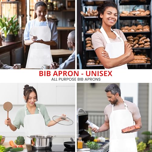 Utopia Kitchen Bib Aprons 10 Pack Adjustable With 2 Pockets - color: White