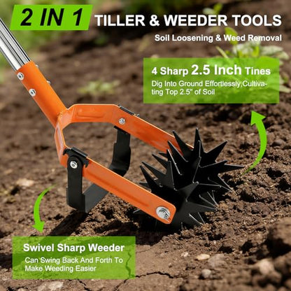 YIAD Rotary Cultivator Garden Tiller, 72" Stainless Steel Hand Tool