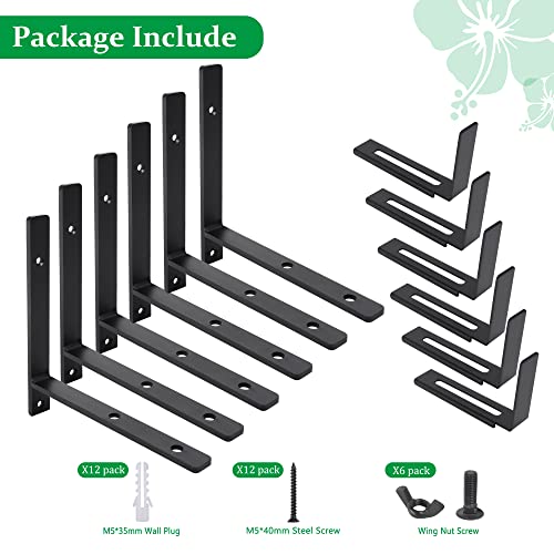 Maotong Adjustable Window Planter Box Brackets 6 Pack, Heavy Duty Wall Mount Flower Box Holder for Planter Box Depth (Front to Back) 6 to 12 Inches, Black - size: Set of 6
