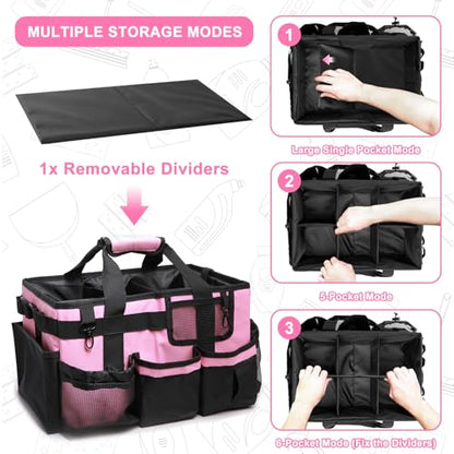 17 Inch Extra Large Cleaning Caddy Bag for Housekeepers, Pink Tool Bag - color: Pink, size: Extra Large