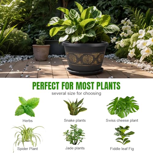 Usocik 10 Inch Plant Pots, 4 Pack, Gold Retro Floral - color: Gold