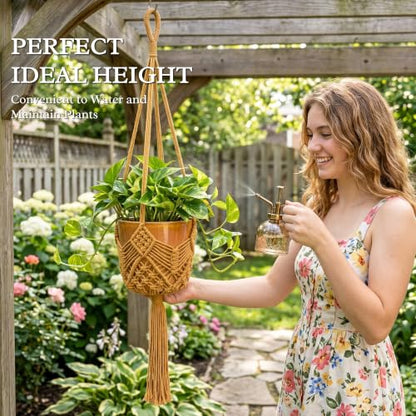 Boho Macrame Plant Hanger with Hooks, Rope Hanging Baskets for Plants - color: Brown 2pack Pots Not Included