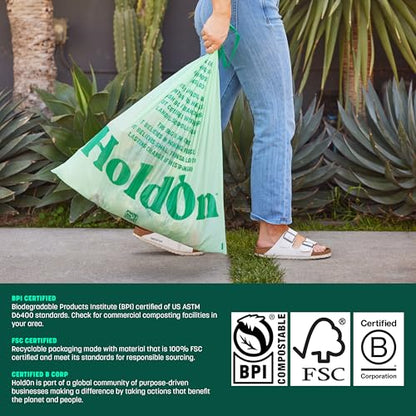 HoldOn Compostable Tall Kitchen Drawstring Bags - 13 Gallon, 40 Count