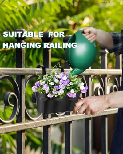 11 Inch Railing Planter Box, 5 Pack Metal Hanging Planters with Hooks - color: Black