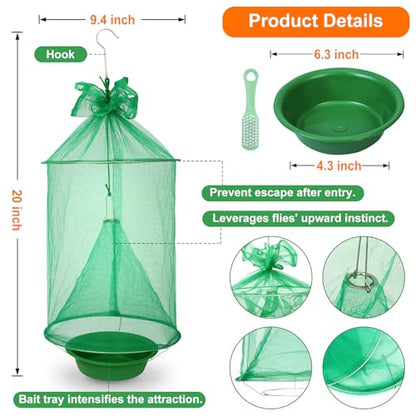 Reusable Outdoor Fly Trap Hanging Fly Catcher with Brush-4 Pack