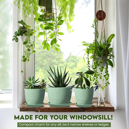 Plant Pots Indoor with Drainage 5 Pack Multi-Size Planters Set Spotty Mint - color: Speckled Mint, size: Pack of 5