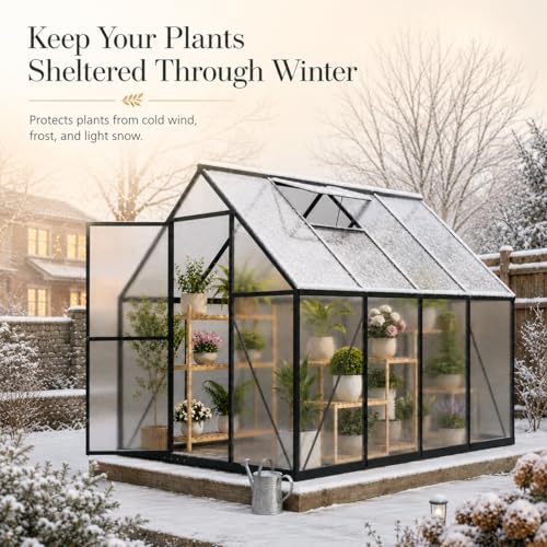 HOOYEAH Greenhouse Kits for Outdoors, 6x10 FT Walk-in Plant Green House with Locking Door & Roof Vent, Heavy Duty Aluminum Frame Winter Greenhouse for Backyard Gardening - size: 6 x 10 FT