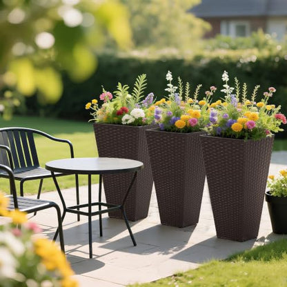 Outsunny 24 in Taper Tall Planters for Outdoor Plants Set of 3, Brown - color: Brown