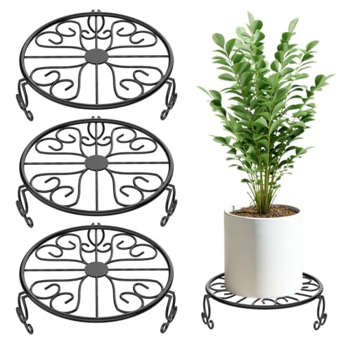 NSYOOMH 3-Pack Sturdy Plant Stands for Outdoor & Indoor Use, Heavy Duty Rustproof Metal Pot Stand Holder, Single Short Round Black Base for Patio Garden Porch Plants Flower Pots Planter Riser 9Inch - size: 3Pack-9Inch