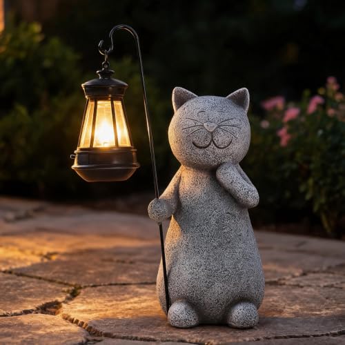Solar Cat Garden Statue - Outdoor Decoration Lights with Auto Night Sensor, Weatherproof Resin for Yard/Patio Decor, for Cat Lovers & Mothers Day Present - color: 006-cat