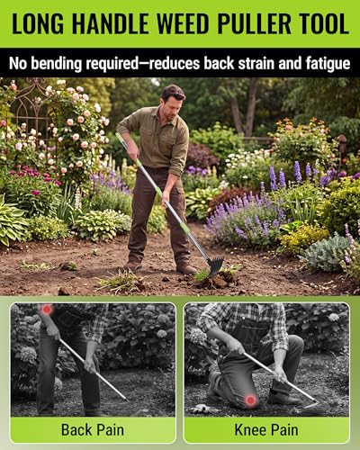 WORKPRO Weed Puller Tool with Long Handle, 2-in-1 Garden Hoe & Weed Rake