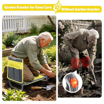 Garden Kneeler and Seat Heavy Duty, Foldable Gardening Stool Bench - color: Yellow