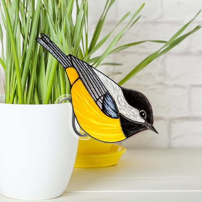 Acrylic Bird Flower Pot Decoration Plant Stake Plant Pot Hugger(3) - color: Yellow