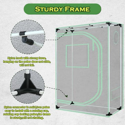 4x2 Grow Tent 48"x24"x60" 600D Mylar Hydroponic Growing Tent - size: 48"x24"x60"