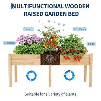 Wood Raised Garden Bed with Legs, 72x26x30in Elevated Wooden Planter Box