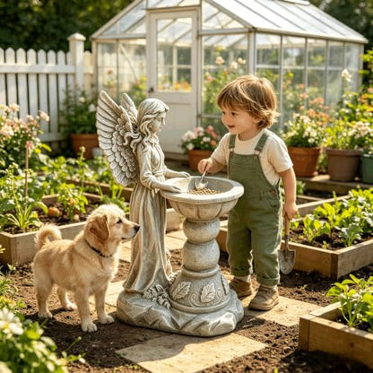 15.35" Angel Bird Bath Statue, Resin Garden Sculpture - color: Angel Bird Bath