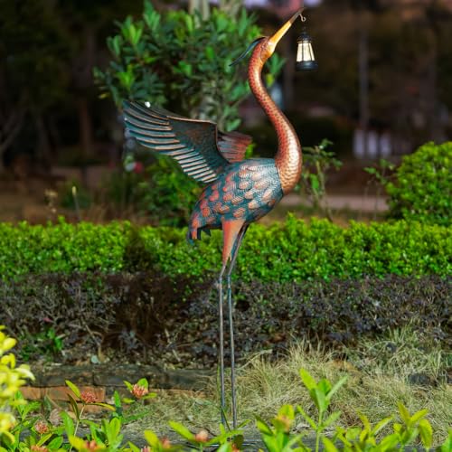 48'' Large Heron Garden Statue with Solar Lantern - color: 48 Inch Brown With Solar Lantern