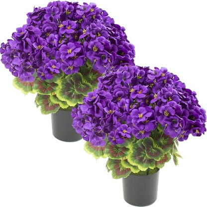 lovemoon 2 Pcs Geranium Potted Artificial Flowers, Purple, 19" - color: Purple